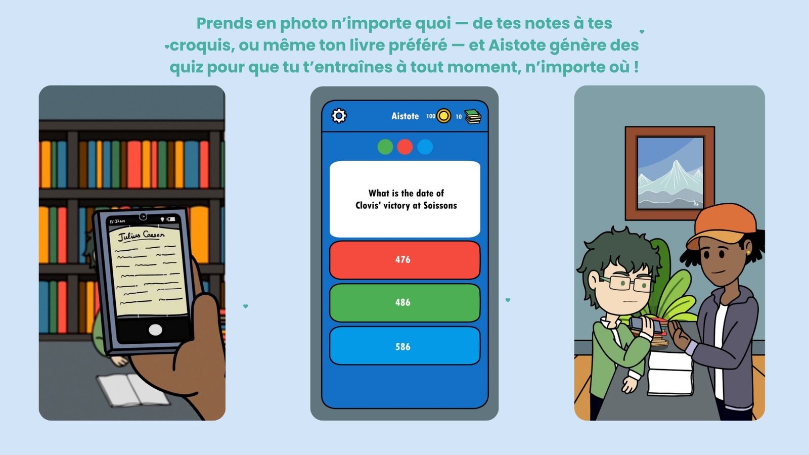 Application d’apprentissage Aistote : prenez une photo de vos notes, croquis ou livres préférés et générez instantanément des quiz interactifs pour réviser efficacement partout et à tout moment.