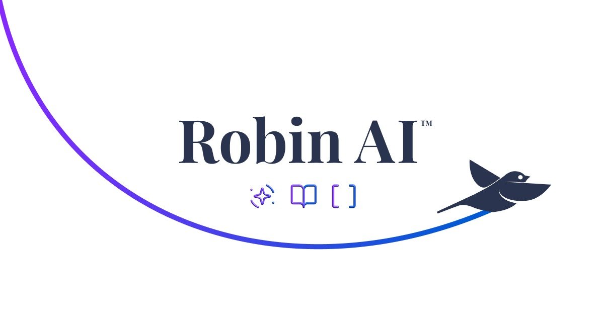 Logo de Robin AI, une solution d’intelligence artificielle innovante pour automatiser la rédaction, l’analyse et la gestion des contrats juridiques de manière rapide et efficace.
